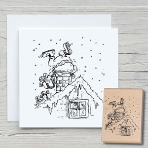 Stempel Weihnachtsmann im Kamin - DIY Motivstempel zum basteln von Karten, Papier, Stoffen - Weihnachten, Weihnachtskarten, Schornstein