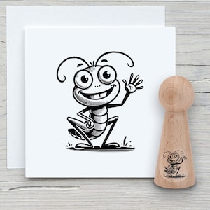 Mini timbro Garry the Cricket - Timbro fai da te con motivo per creare biglietti, carta e tessuti - grillo, locusta, cavalletta