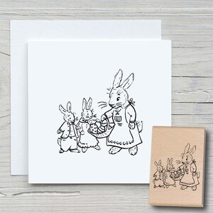 Timbro famiglia coniglietti 02i - Timbro con motivo fai da te per realizzare cartoline, carta, tessuti - Pasqua, Pasqua, conigli