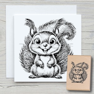 Stempel Ecki - DIY Motivstempel zum basteln von Karten, Papier, Stoffen - Holz.Tierstempel,Eichhörnchen