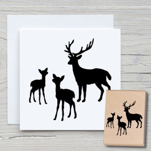 Timbro famiglia cervo - Timbro con motivo fai da te per realizzare cartoline, carta, tessuti - Animali, timbri con animali, Bambi