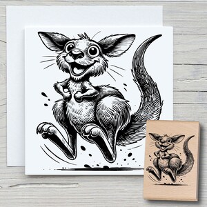 Konrad Stamp - Tampons à motifs DIY pour la création de cartes, de papier et de tissus - Kangourou, tampon animal, Australie