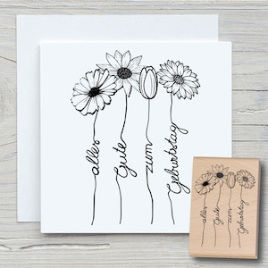 Timbro con fiori di compleanno – Timbro con motivo fai da te per realizzare biglietti, carta, tessuti – Timbro per hobby, compleanno, con scritta
