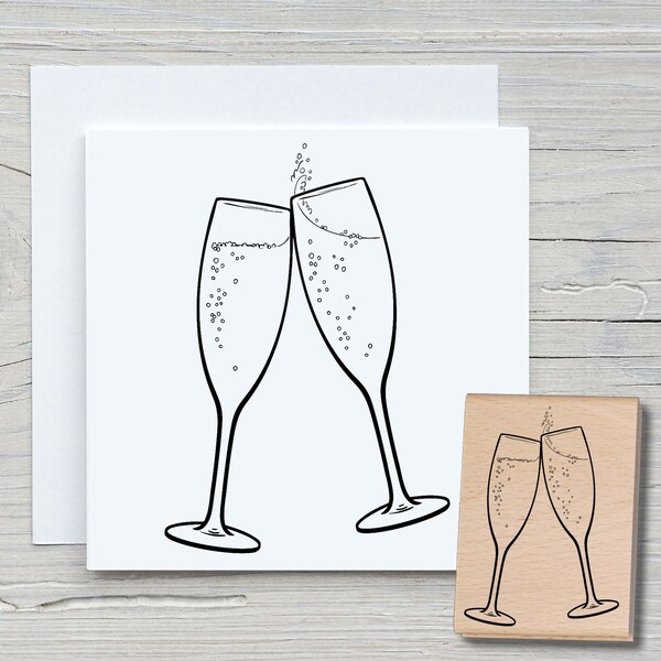 Tampon verres à champagne - Tampon à motif DIY pour fabriquer des cartes, du papier, des tissus - Hobby, boisson, champagne
