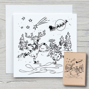 Stempel Rudi tanzt - DIY Motivstempel zum basteln von Karten, Papier, Stoffen - Weihnachten. Eislaufen, Rentier