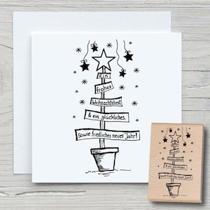 Timbro cartello natalizio - Timbro con motivo fai da te per creare biglietti, carta, tessuti - Natale, albero di Natale, stelle
