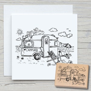 Sello de caravana - Sello con motivo DIY para hacer tarjetas, papel, telas - camping, vacaciones, viajes