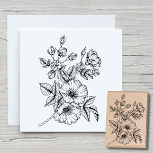 Stempel Buschrosenzweig - DIY Motivstempel zum basteln von Karten, Papier, Stoffen - floral Blumen Pflanzen