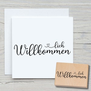 Sello Bienvenido 03 - Sello con motivo DIY para hacer tarjetas, papel, telas - saludo, reunión, nacimiento
