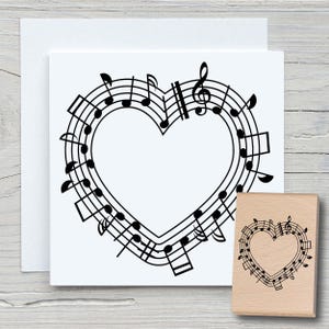 Stempel Muziek Hart - DIY motief stempel voor het maken van kaarten, papier, stoffen - notities, liedjes, liefde