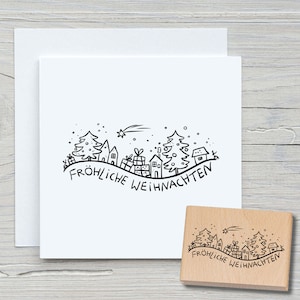 Stempel Fröhliche Weihnachten 04 - DIY Motivstempel zum basteln von Karten, Papier, Stoffen - Feiertage Spruchstempel Grüße