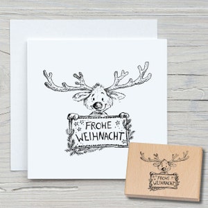 Timbro Rudi piccolo - Timbro con motivo fai da te per realizzare cartoline, carta, tessuti - Natale, cartoline di Natale, renne
