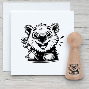 Stempel Blumen Bär Mini - DIY Motivstempel zum basteln von Karten, Papier, Stoffen - Bären, floral, Geschenk
