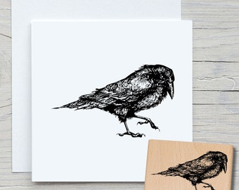 Timbre corbeau - Timbre motif DIY pour confectionner des cartes, papier, tissus - animaux, timbres animaux, corbeau