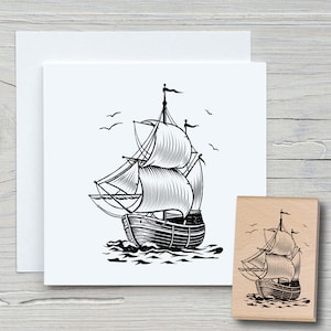 Timbro veliero 03 - Timbro con motivo fai da te per realizzare cartoline, carta, tessuti - marittimo, mare, spedizione