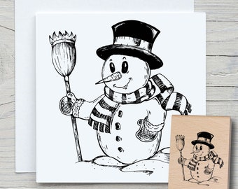 Stempel Schneemann mit Besen - DIY Motivstempel zum basteln von Karten, Papier, Stoffen - Weihnachten, Weihnachtskarten, Frosty