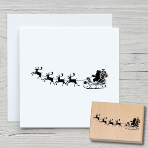 Tampon Père Noël avec traîneau - Tampon motif DIY pour confection de cartes, papier, tissus - Noël, cartes de Noël, rennes