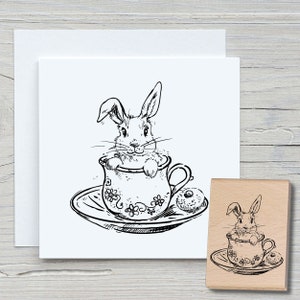 Stamp Rabbit in the Cup - DIY motif stamp for making cards, paper, fabrics - Easter, Easter festival, rabbit