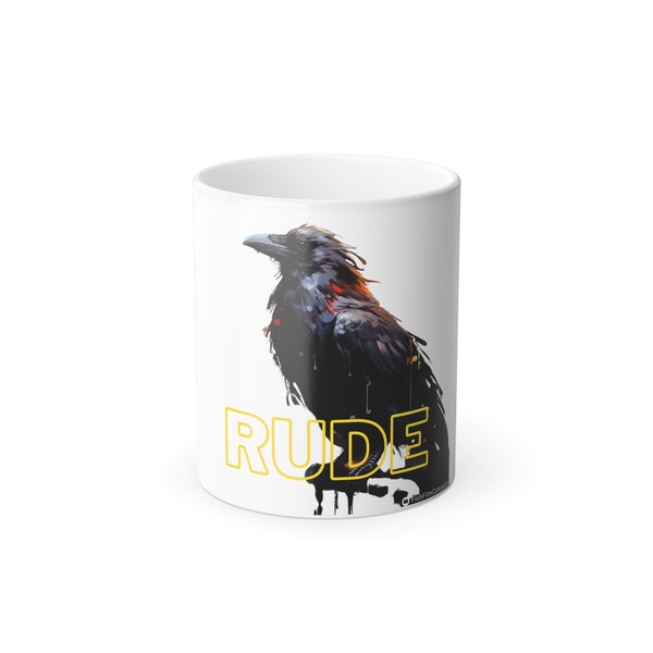 Mug morphing unique couleur corbeau, 11 oz - Cadeau design personnalisé thermoréactif