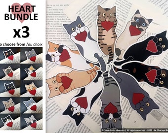 3 marque-pages au choix - Bundle chats amoureux