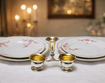 800 Silver Double Salt Cellar Stand Marked 800 Silver Gold Wash Interior Ornate Figural Design Antique Style Table Decor