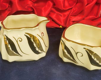 Sadler Sandland Ware Creamer and Sugar Bowl Set England Black Gold Mid Century Elegant Tea Set Cottage Chic English Pottery