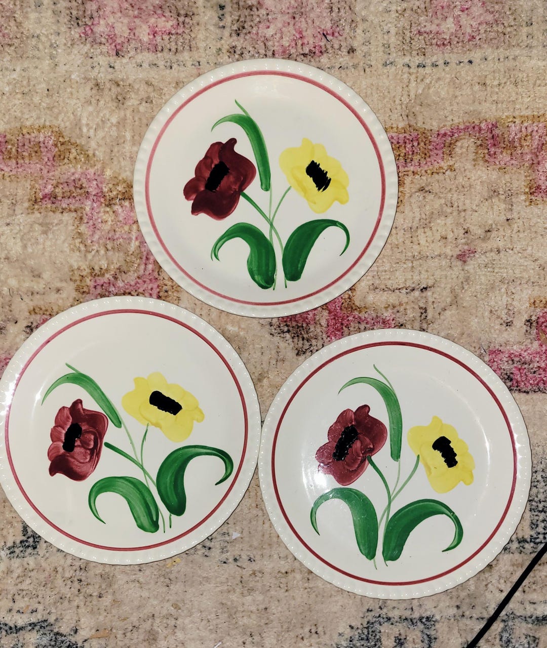 Blue Ridge Southern Potteries Hand-painted Floral Plates Set of 3 ...