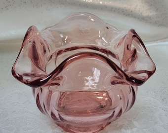 Fenton Rosa Glas Rose Bowl gerüschter Rand Kleine Kunst Glas Candy Dish Blush Depression Style 4 Inch