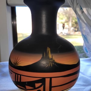 Vase en poterie Navajo, coucher de soleil dans le désert de Bedally, poterie amérindienne du sud-ouest, peinte à la main, vase Mesa