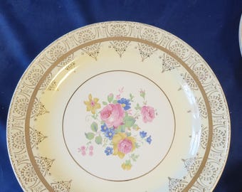 Homer Laughlin Eierschale Nautilus Vogue Geschirr Floral Goldrand Speiseteller 22k Gold Trim Mid Century China.