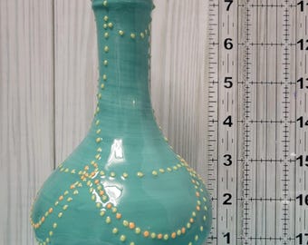 Anthropologie Beaded Bud Vase | Turquoise Ceramic Vase with Raised Dot Detail
