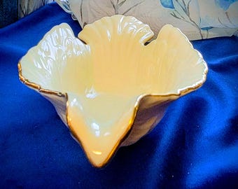 Lenox Ivory Bird Bowl met 24-karaats gouden rand, handgedecoreerd, vintage fijn porseleinen schaaltje voor snoep en noten, sieradenschaaltje, gemaakt in de VS.