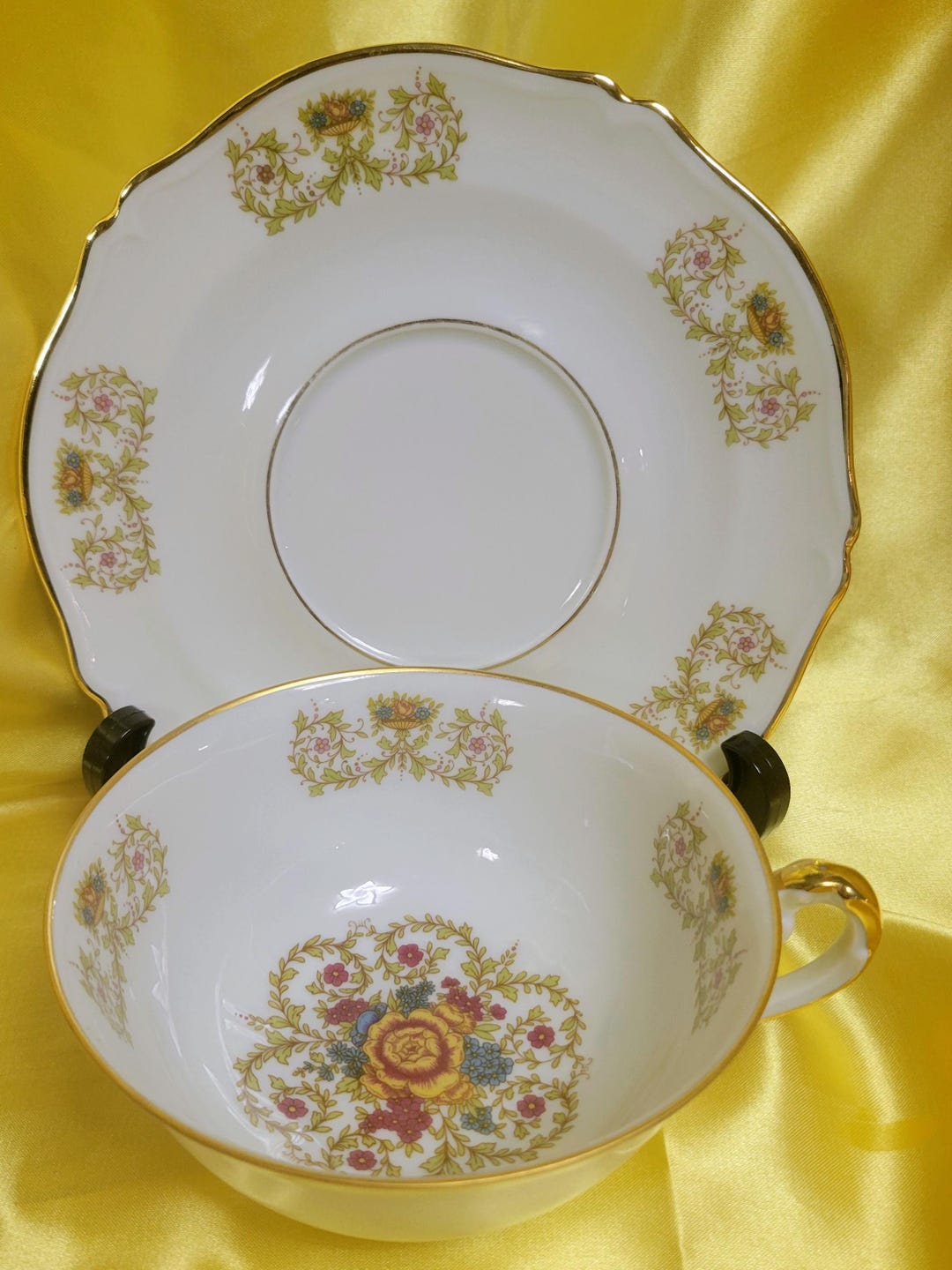 Limoges Tea Cup and Saucer Set Dartigeas Limoges France Floral Gold ...