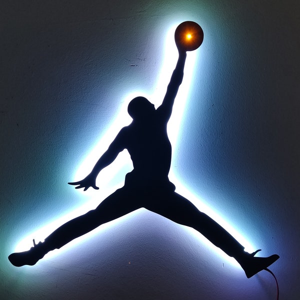 Michael Jordan Jumpman Metall-LED-Wandschild, RGB-Metallwand-LED-Dekor, NBA-Legende-LED-Zeichen, Geschenk für Freund Art, Spielraum-Dekor