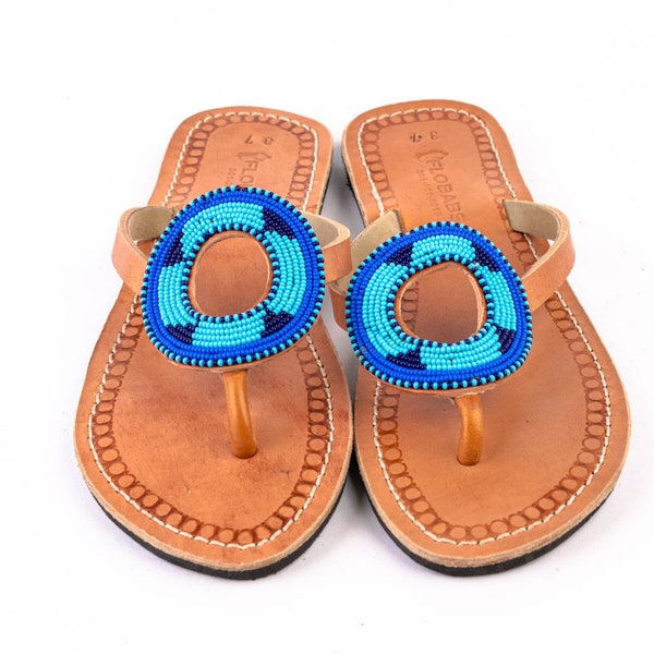 Sandales Masai En Cuir Véritable - Pointure 38 - Noir - Style Ethnique - Neuf Sans Emballage