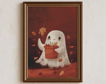 Cute Fall Ghost Halloween Wall Art, Printable Spooky Decor for Kids Room | 0401