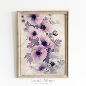 Pink Anemones Watercolor Floral Illustration Digital Download Floral Wall Art Botanical Print Instant Download Flower Decor