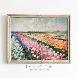 Colorful Tulip Fields Wall Art Digital Download Nostalgic Floral Print for Home Decor & Gifts | 0114