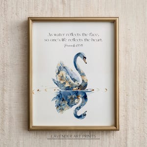 Proverbs 27:19 Bible Verse Wall Art Digital Print Christian Scripture Gift Swan Reflection Home Decor Inspirational Faith Art | 0004