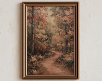 Pintura de bosque otoñal: intensos colores otoñales, arte mural inspirado en la naturaleza / 0268