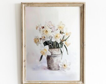 Daffodil Watercolor Painting: Spring Floral Wall Art | 0043