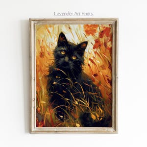 Autumn Black Cat Painting Printable, Digital Download Cozy Fall Decor, Nature Inspired Artwork, Perfect Halloween Gift