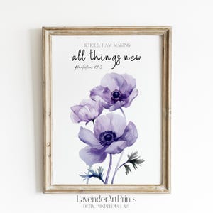 Revelation 21:5 Bible Verse Wall Art Digital Printable Christian Scripture Gift with Anemone Flower Decor | 0001