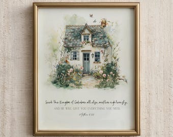 Matthew 6:33 Scripture Print - Bible Verse Cottage Decor | 0031