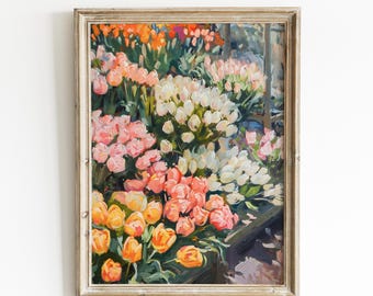 Flower Market Painting Digital Wall Decor Vintage Tulips & Roses Instant Download Printable Art | 0094