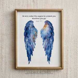 Psalm 91:11 zijn engelen bijbelvers kunst aan de muur digitaal afdrukbaar christelijk cadeau met engelenvleugels illustratie | 0005