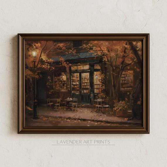 Cozy Bookstore Print: Autumn Coffee Shop Wall Art | 0306