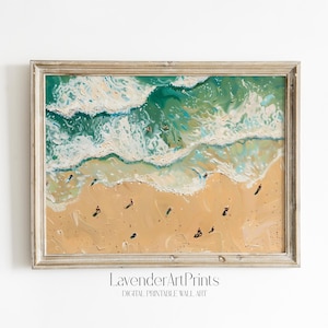 Abstract Ocean Beach Painting Printable Aerial View Wall Art of People Swimming Instant Download Home Decor | 0131