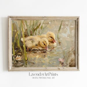 Duckling Oil Painting Art Print: Soft Colors Nursery Decor | 0063