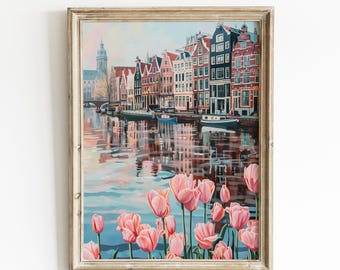 Pastel Amsterdam Cityscape Art Print: Dutch Tulip Reflections | 0093